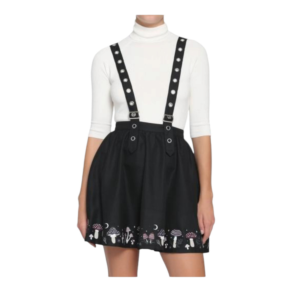 HotTopics sz small Mushroom border grommet suspender skirt black goth‎ grudge